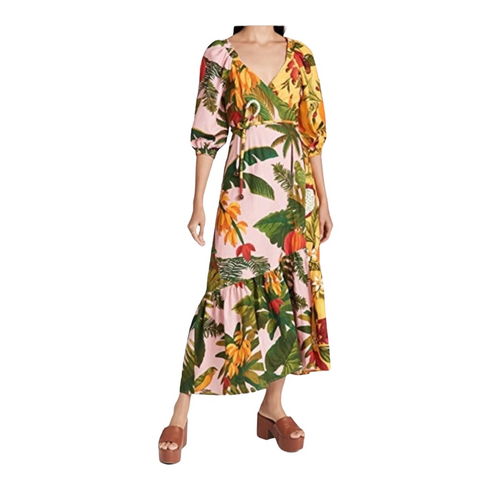 FARM Rio Mixed Prints Palm Tropical Midi Wrap Dress Medium